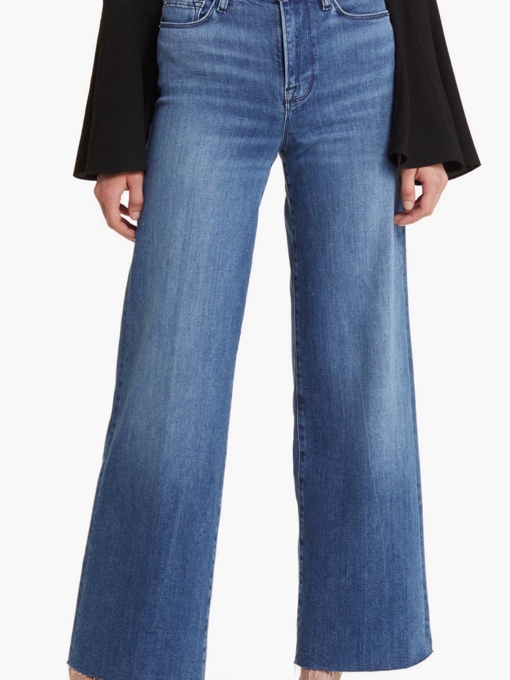 Frame Denim Wide-Leg Jeans in Mid Blue Wash 31 Fray Hem